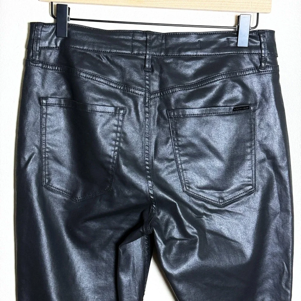 White House Black Market Womens Pants 8 Black High-Rise Kick Flare Coated Denim
